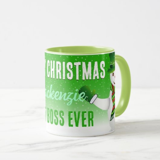Mug Meilleur patron jamais avec Snowman à Noël VERT (Devant droit)