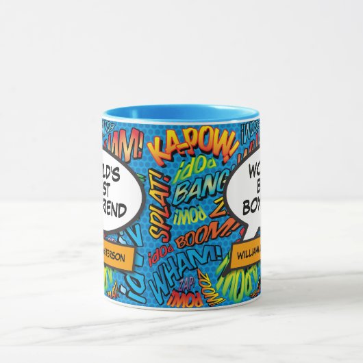 Mug Meilleur petit ami du monde Nom Fun Retro Comic Bl (Centre)