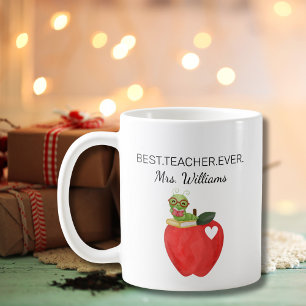 Mug Meilleur professeur Ver de livre du livre de pomme