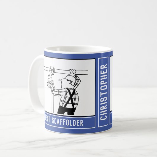 Mug Meilleur Scaffolder Cartoon avec Nom Choice. (Devant gauche)
