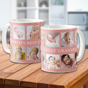 Mug Meilleure arrière-grand-mère rose 12 Collage photo