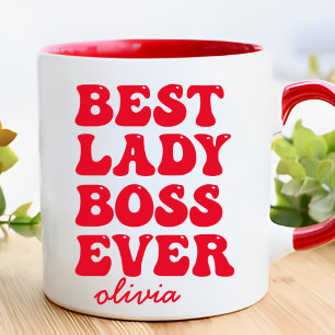 Mug Meilleure dame Boss jamais rétro Rouge Nom personn