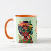 Mug Meilleure femme noire, Fleurs tropicales et perroq (Gauche)