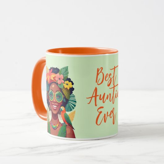 Mug Meilleure femme noire, Fleurs tropicales et perroq (Devant gauche)