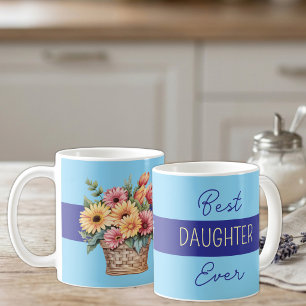 Mug Meilleure fille que jamais gerbera fleurs bleues