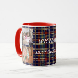 Mug Meilleure Grand-mère avec 4 photos carreaux tartan