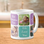 Mug Meilleure grand-mère jamais personnalisée Photos v<br><div class="desc">Célébrez une grand-mère qui a toujours été la meilleure grâce à ce design turquoise et violet personnalisé. Vous pouvez ajouter cinq photos de famille, personnaliser les expressions de "Meilleure grand-mère jamais" et "Je t'aime" ou "Nous t'aimons", et si elle s'appelle Granny, Nana, Abuela, etc, et son nom. Vous pouvez également...</div>