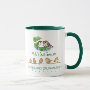 Mug Meilleure grand-mère, mignonne famille d'oiseaux