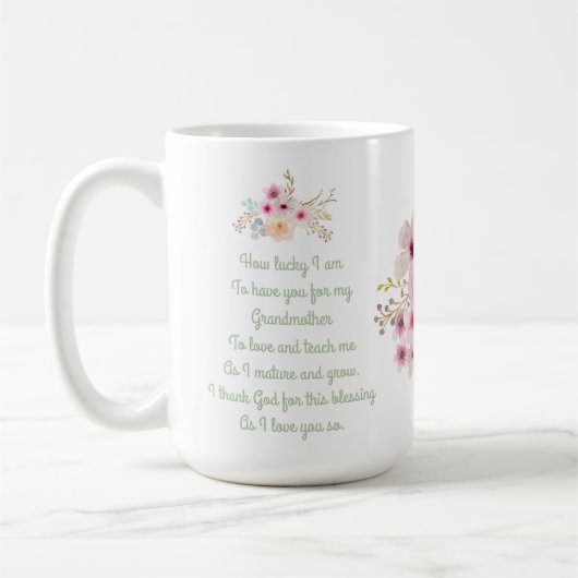 Mug Meilleure GRAND-MÈRE POEM du monde, Floral Personn (Gauche)