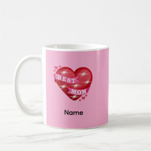 Mug Meilleure Maman Cadeau 3D Cœur Rouge Brillance Fêt