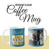 Mug Meilleure maman de chat 2 nom de photo bleu jaune