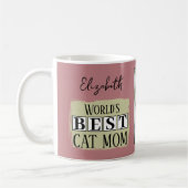 Mug Meilleure maman de chat 2 nom de photo rose vert (Gauche)