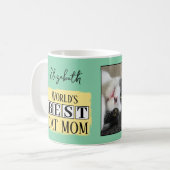 Mug Meilleure maman de chat 2 nom de photo vert jaune (Devant gauche)