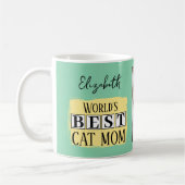 Mug Meilleure maman de chat 2 nom de photo vert jaune (Gauche)