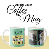Mug Meilleure maman de chat 2 nom de photo vert jaune
