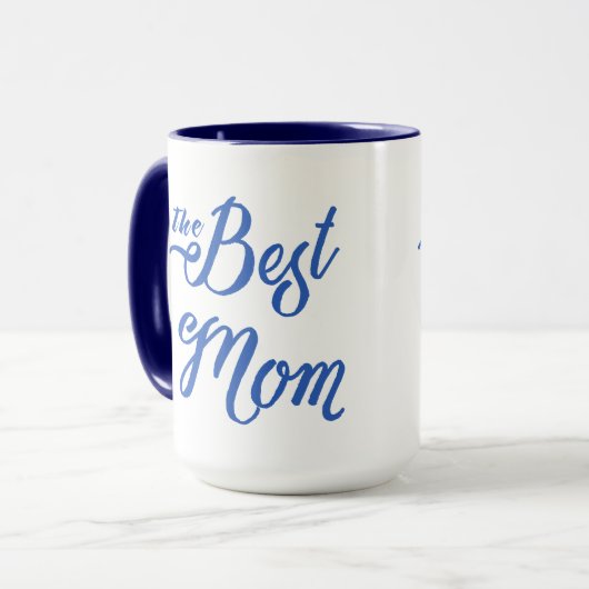 Mug Meilleure maman Design moderne de texte bleu (Devant gauche)