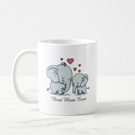 Mug Meilleure Maman Du Monde Éléphants Et Cœurs (Gauche)