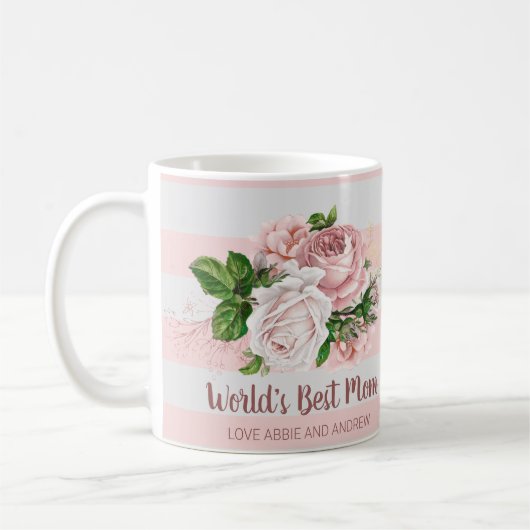 Mug Meilleure Maman du Monde Fleurs de Rose Rose Vinta (Gauche)