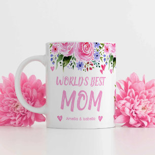 Mug Meilleure maman du monde Noms des enfants Aquarell