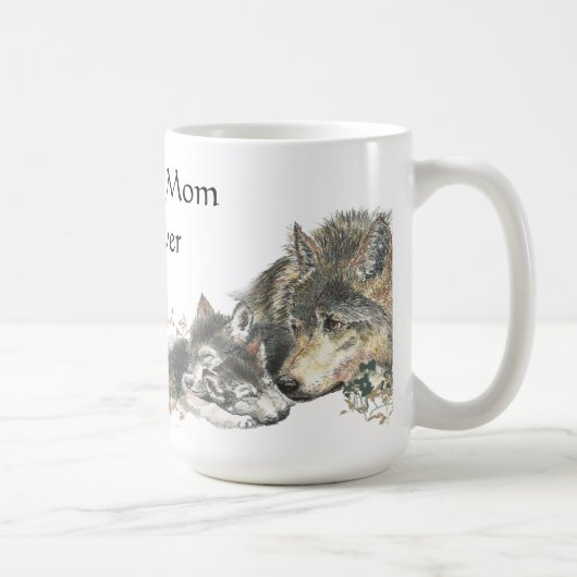 Mug Meilleure Maman Ever Aquarelle Wolf & Cubs Thème a (Droite)