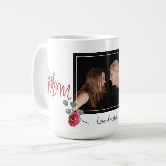Mug Meilleure maman Fête de la Mère Aquarelle Photo Fl (Devant gauche)