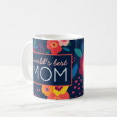 Mug Meilleure maman Florale moderne en bleu au monde (Devant gauche)
