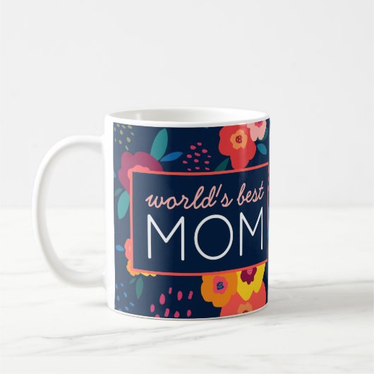 Mug Meilleure maman Florale moderne en bleu au monde (Gauche)