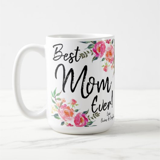 Mug meilleure maman jamais avec des photos et la date (Gauche)