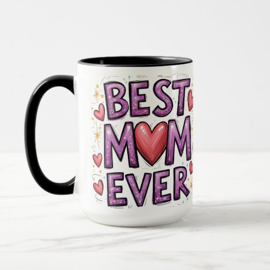 Mug Meilleure maman jamais avec les coeurs et les étin (Gauche)