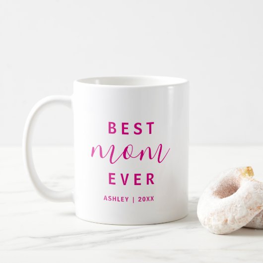 Mug Meilleure Maman Jamais Hot Pink Script Mère's Day (Avec donut)