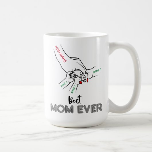Mug Meilleure Maman Jamais, Maman De 3, Nom De La Mama (Droite)