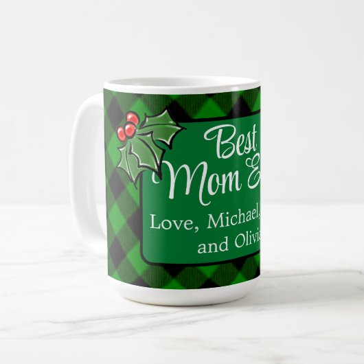 Mug Meilleure maman jamais Noël classique vert Plaid H (Devant gauche)