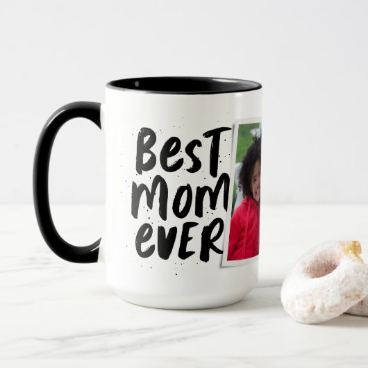 Mug Meilleure maman jamais photo moderne noir blanc (Avec donut)