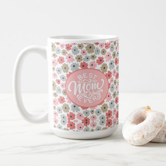 Mug Meilleure maman jamais rose florale (Avec donut)