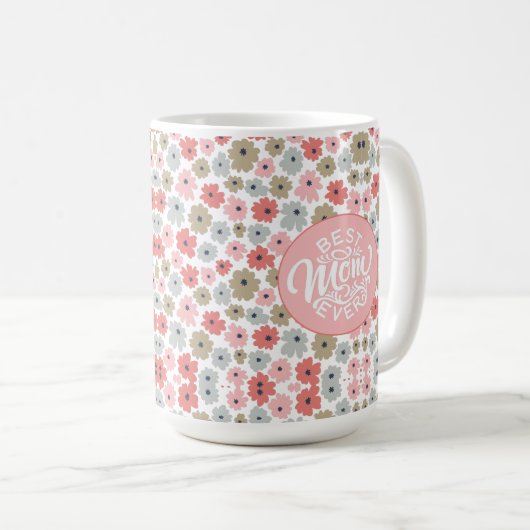 Mug Meilleure maman jamais rose florale  (Devant droit)