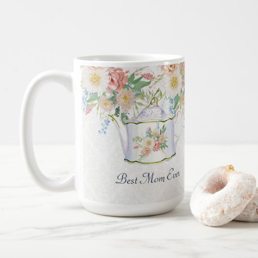 Mug Meilleure maman Jamais Teapot Rose Bleu et Fleurs  (Avec donut)