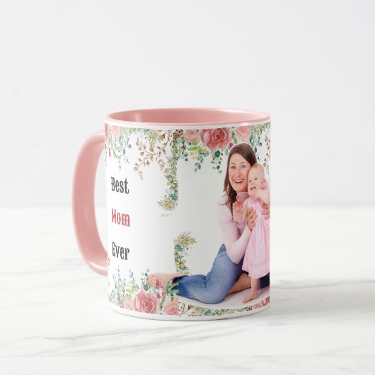 Mug Meilleure maman jamais verdure Floral mère bébé ph (Devant gauche)