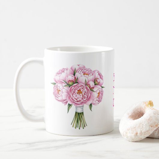 Mug Meilleure Maman Jour Pink Peony Bouquet Fête des m (Avec donut)