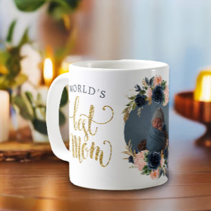 Mug Meilleure maman marine rose florale photo botaniqu
