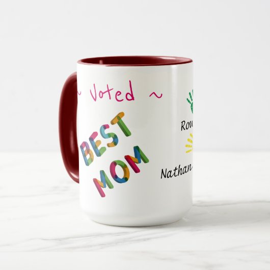 Mug Meilleure Maman Votée Impression à la main de l'en (Devant gauche)