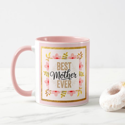 Mug "Meilleure Mère du Monde" Fleurs Roses Cadeau de F (Avec donut)