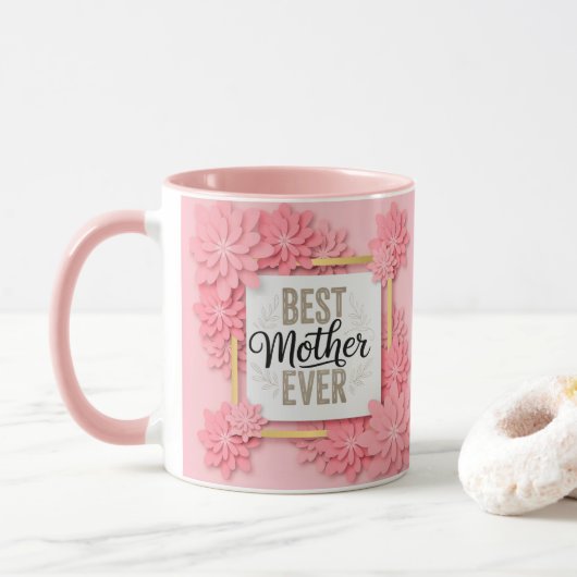 Mug "Meilleure Mère du Monde" Fleurs Roses Cadeau de F (Avec donut)