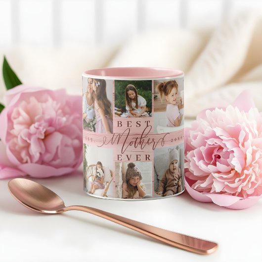 Mug Meilleure Mère Jamais Photo Collage Pink Woodgrain