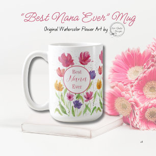 Mug "Meilleure Nana jamais" Fleurs aquarelles