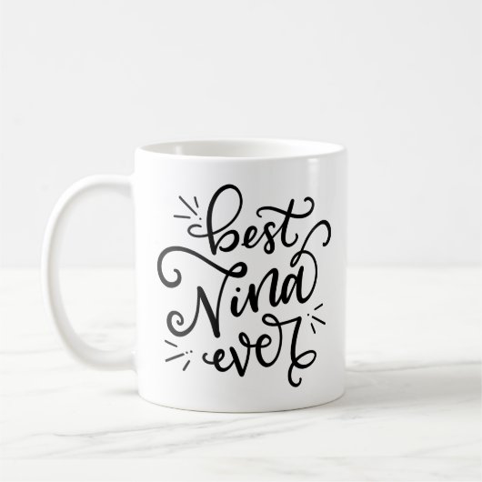 Mug Meilleure Nina Jamais, lettrée à la main (Gauche)