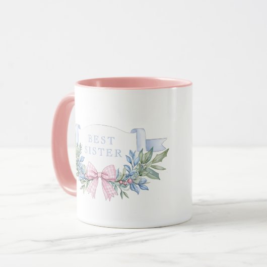 Mug Meilleure soeur | En vichy rose (Devant gauche)