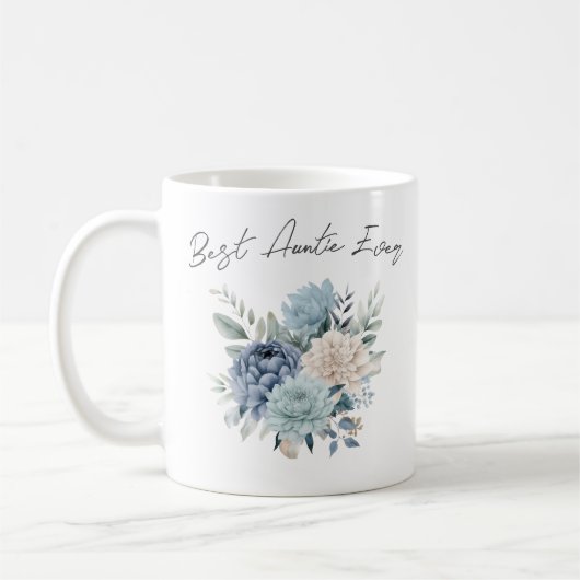 Mug Meilleure Tante Ever bleu fleurs aquarelle (Gauche)