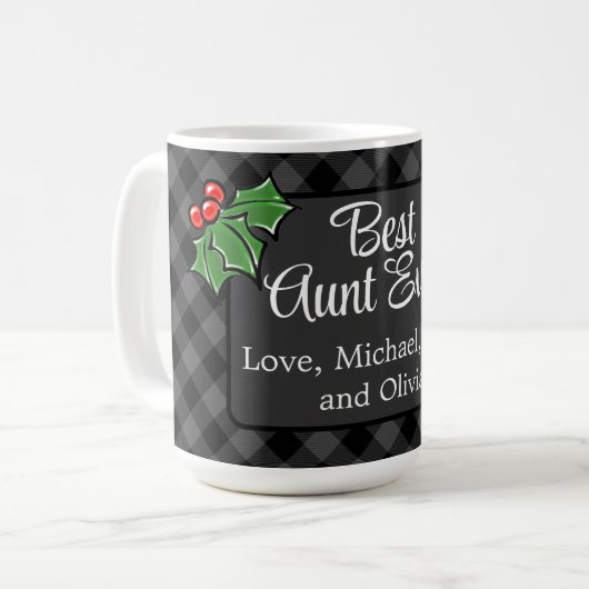 Mug Meilleure tante jamais Noël classique gris Plaid H (Devant gauche)