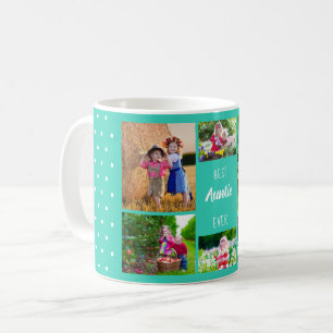 Mug Meilleure Tatie Collage de Photos Turquoise à pois