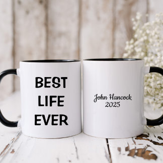 Mug Meilleure vie jamais Baptême noir et blanc